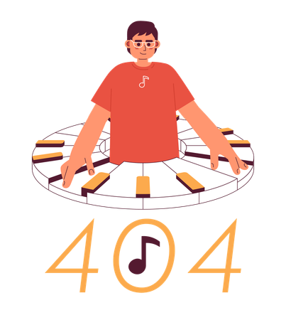 Homme jouant du piano avec message flash d'erreur 404  Illustration