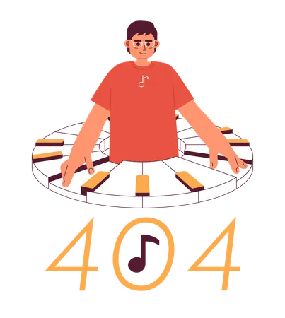 Homme jouant du piano avec message flash d'erreur 404  Illustration