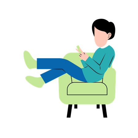 Homme jouant sur un smartphone sur un canapé  Illustration
