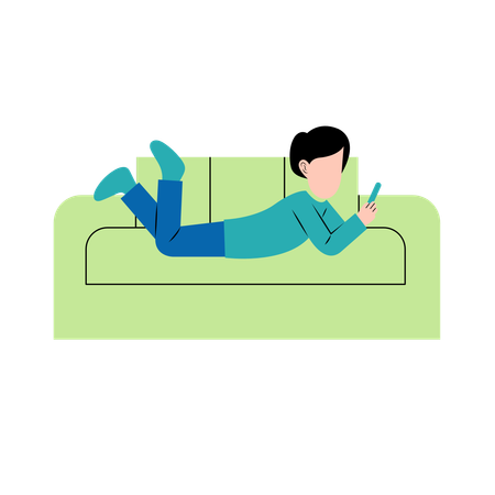 Homme jouant sur un smartphone sur un canapé  Illustration