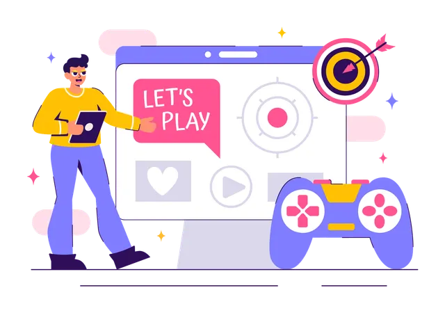 Homme jouant à des jeux sur PC  Illustration