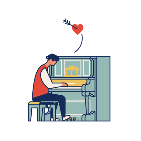 Homme jouant une chanson d'amour au piano  Illustration