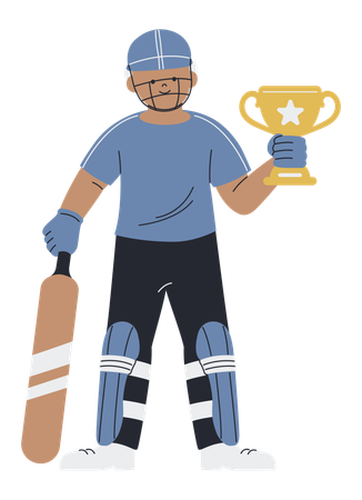 Un joueur de cricket tenant un trophée gagnant  Illustration