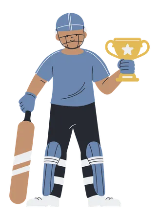 Un joueur de cricket tenant un trophée gagnant  Illustration