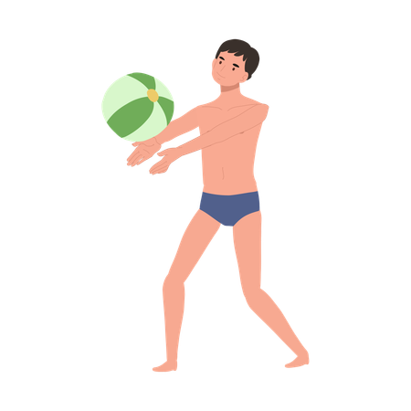 Homme joyeux jouant avec un ballon de plage  Illustration