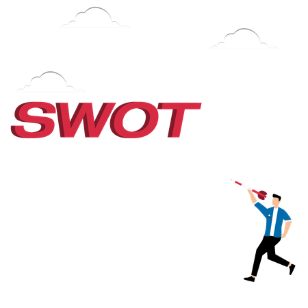 Un homme lance une fléchette sur SWOT  Illustration