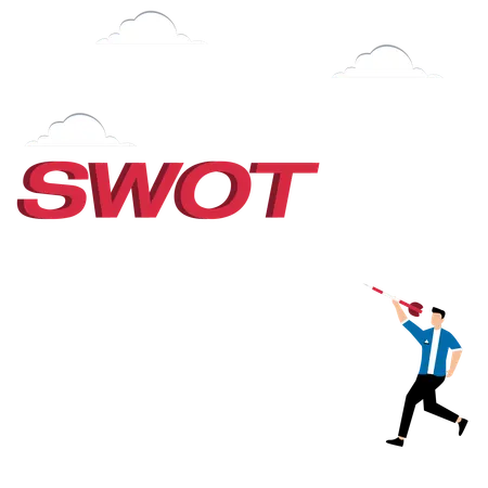 Un homme lance une fléchette sur SWOT  Illustration