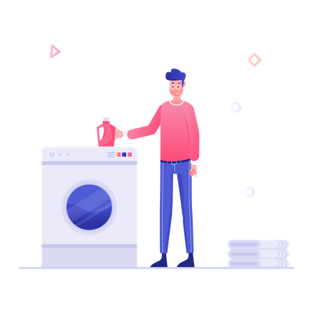 Homme lavant des vêtements dans une machine à laver  Illustration