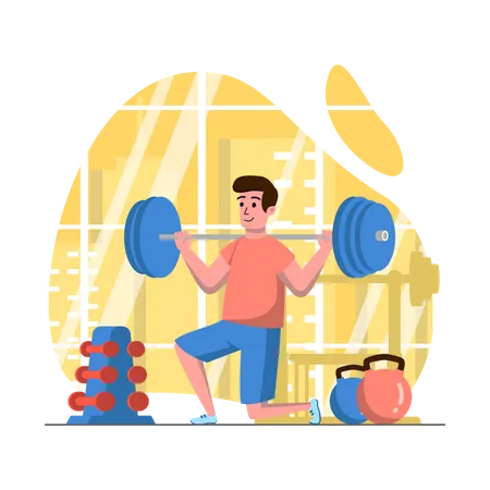 Homme soulevant des poids dans une salle de sport  Illustration