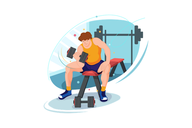 Homme soulevant des poids dans la salle de gym  Illustration