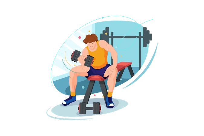 Homme soulevant des poids dans la salle de gym  Illustration