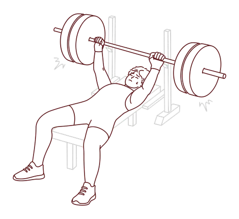 Homme soulevant du poids sur un banc de gym  Illustration