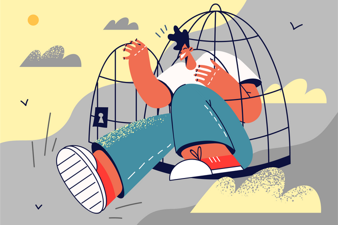 L'homme libéré de sa cage  Illustration