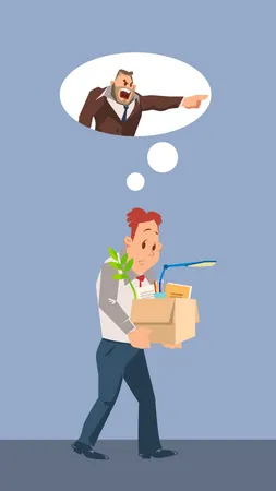 Un homme licencié qui pense à son patron  Illustration