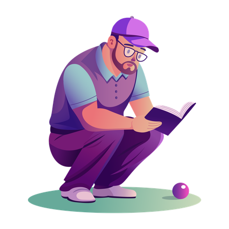 Homme lisant un guide de golf  Illustration