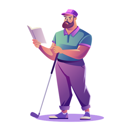 Homme lisant un guide de golf Guide de golf  Illustration