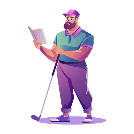 Homme lisant un guide de golf Guide de golf  Illustration