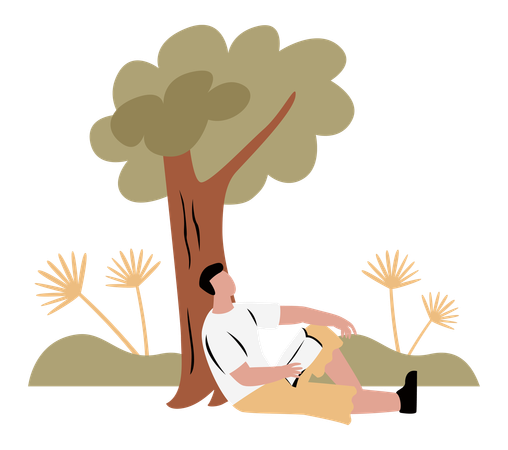 Homme lisant sous un arbre  Illustration