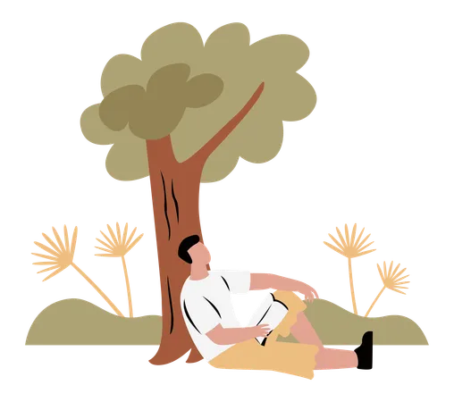 Homme lisant sous un arbre  Illustration