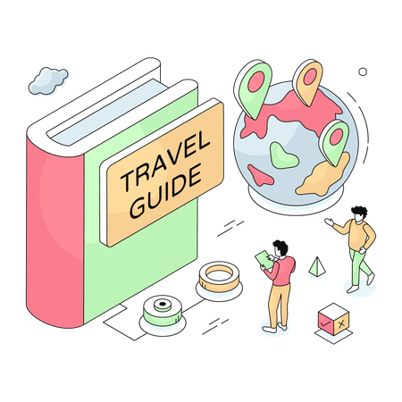 Homme lisant un guide de voyage  Illustration