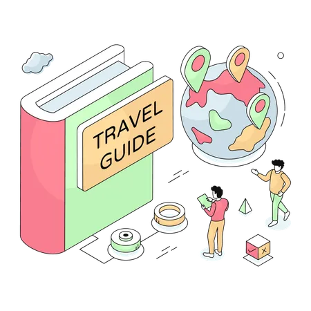 Homme lisant un guide de voyage  Illustration