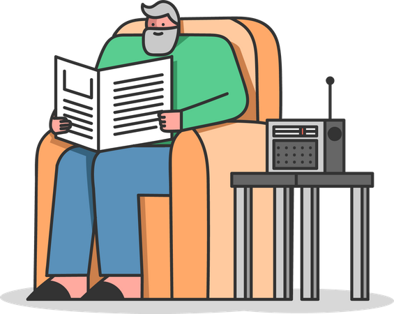 Homme lisant le journal assis sur un fauteuil  Illustration