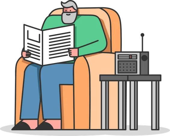 Homme lisant le journal assis sur un fauteuil  Illustration