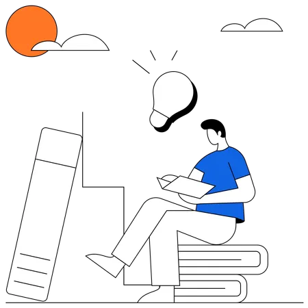 Homme lisant un livre pendant l'éducation ideaAlphabétisation  Illustration