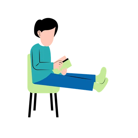 Homme lisant un livre sur une chaise  Illustration