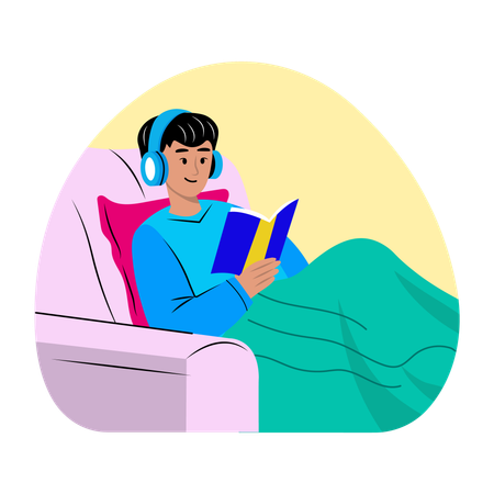 Homme listant une leçon audio utilisant un livre audio  Illustration