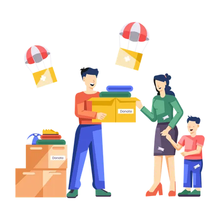 Homme livrant des marchandises par parachute  Illustration