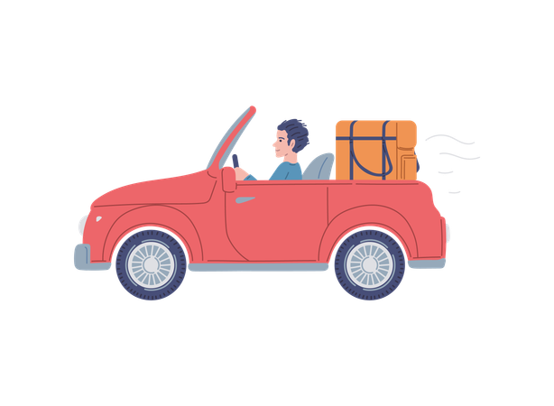 Un homme livre un coursier en voiture  Illustration