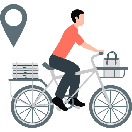 Un homme livre un colis à vélo  Illustration