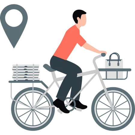 Un homme livre un colis à vélo  Illustration