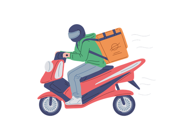 Un homme livre un coursier à moto  Illustration