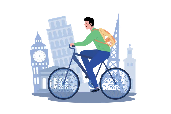 Homme louant un vélo pour explorer la ville  Illustration