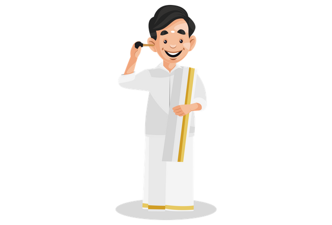 Homme malayali qui démange l'oreille avec la clé de voiture  Illustration