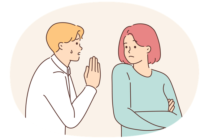 Un homme malheureux demande l'attention d'une femme têtue  Illustration