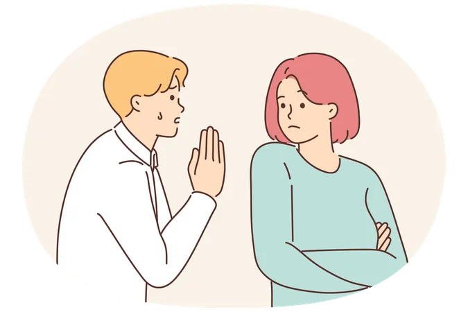 Un homme malheureux demande l'attention d'une femme têtue  Illustration