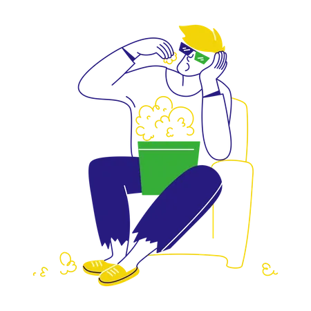 Homme mangeant du pop corn au cinéma  Illustration