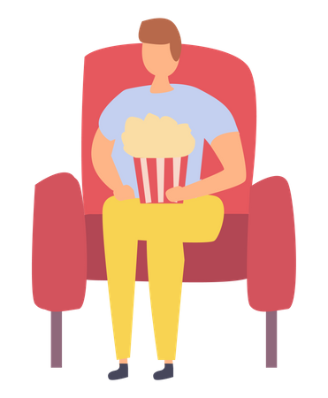 Homme mangeant du pop-corn en regardant un film  Illustration