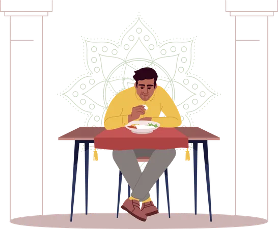 Homme mangeant du riz  Illustration