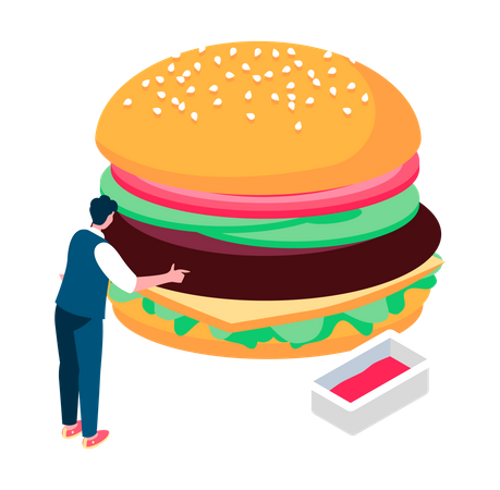 Homme mangeant un hamburger  Illustration