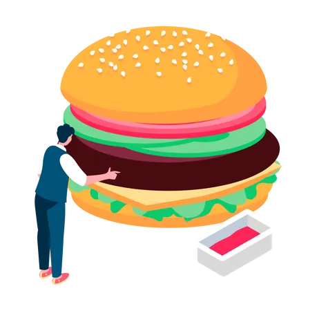 Homme mangeant un hamburger  Illustration