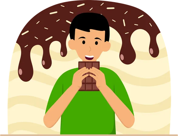 Homme mangeant du chocolat  Illustration