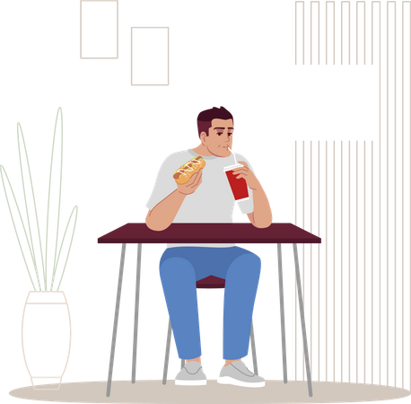 Homme mangeant de la malbouffe  Illustration