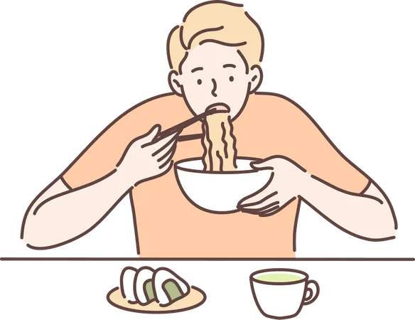 Homme mangeant de la nourriture japonaise  Illustration