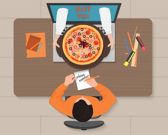 Homme mangeant de la pizza  Illustration