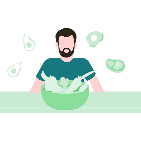 Homme mangeant une salade saine  Illustration