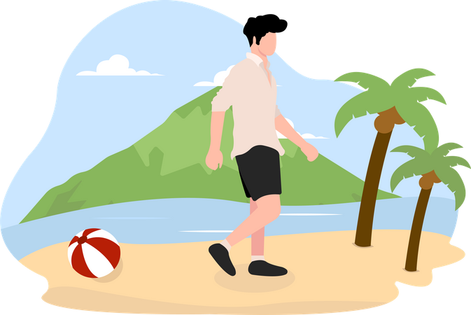 Homme qui marche sur la plage  Illustration